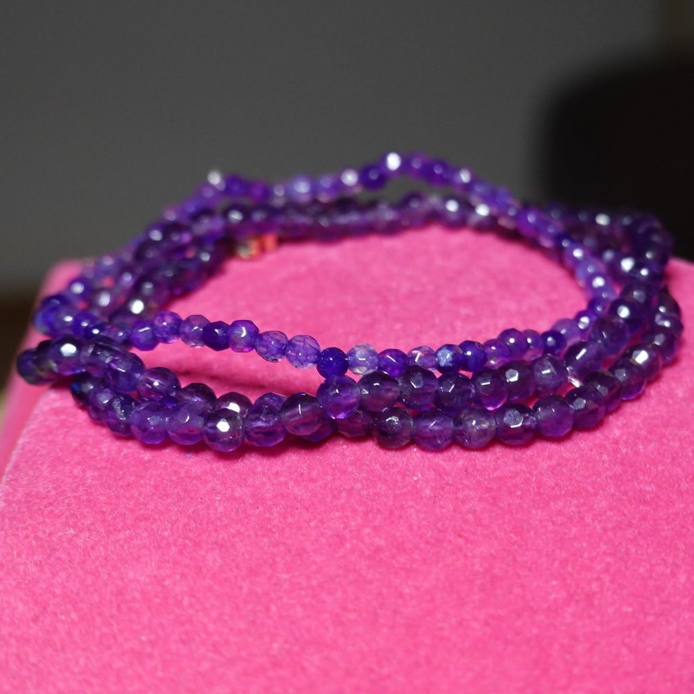 (NWT) Genuine Faceted & Smooth Amethyst (3) Bracelet Stack/Set